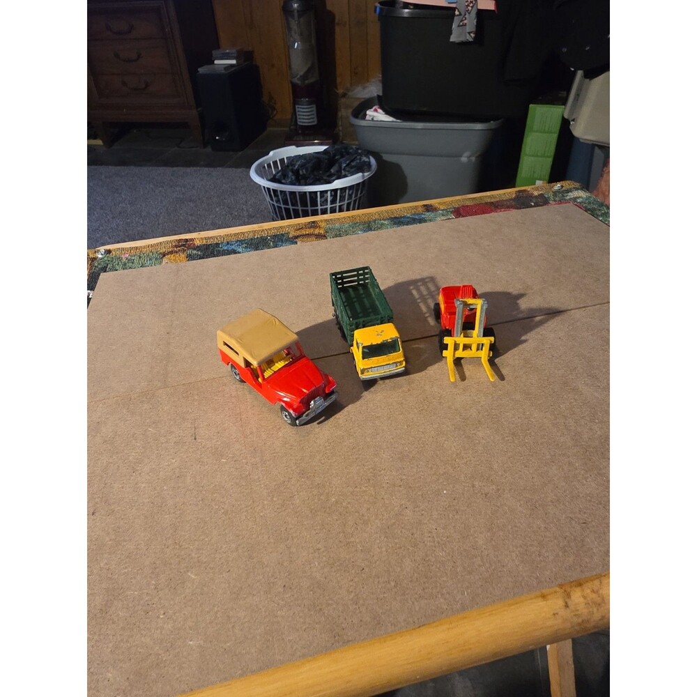 3 Vintage Matchbox Cars 60s-70s CJ6 Jeep Atake Truck Forklift